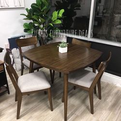 Elegant 5-Pc Dining Set Walnut Finish Brand New