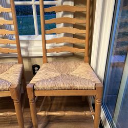 Set of 5 Solid Wood Ladderback Chairs with Woven Rush Seats (4 Side + 1 Armchair)