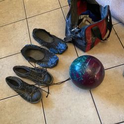 Storm Bowling Ball, Bowling Shoes, And Bowling Bag 