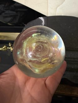 Art Lucite glass paperweight Pink and Yellow rose 3”