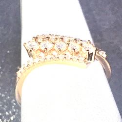 10K Rose Gold Diamond Ring Sz 7