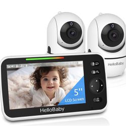 Hellobaby 5’’ Baby Monitor with 26-Hour Battery, 2 Cameras Pan-Tilt-Zoom, 1000Ft