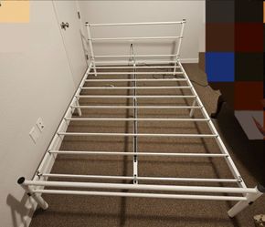 Full Size White Metal Platform Bed Frame with Headboard