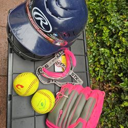 Baseball Helmet, Balls, And Glove (Price For All)