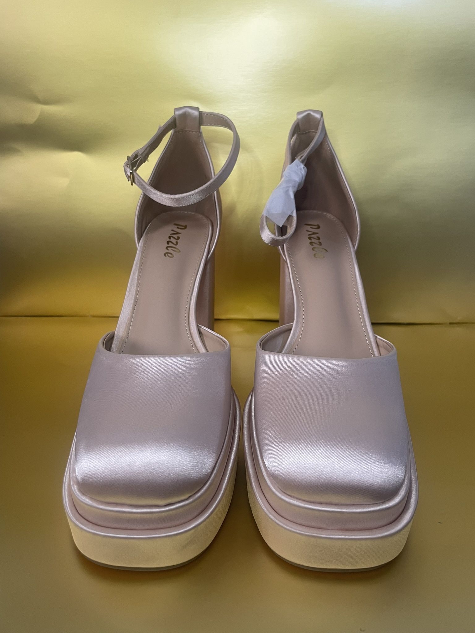 Satin Square-Toe Platform Heels