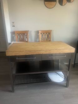Wooden and Stainless Steel Kitchen Island