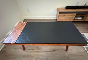 Hardwood Coffee Table with Black Slate Top – Like New