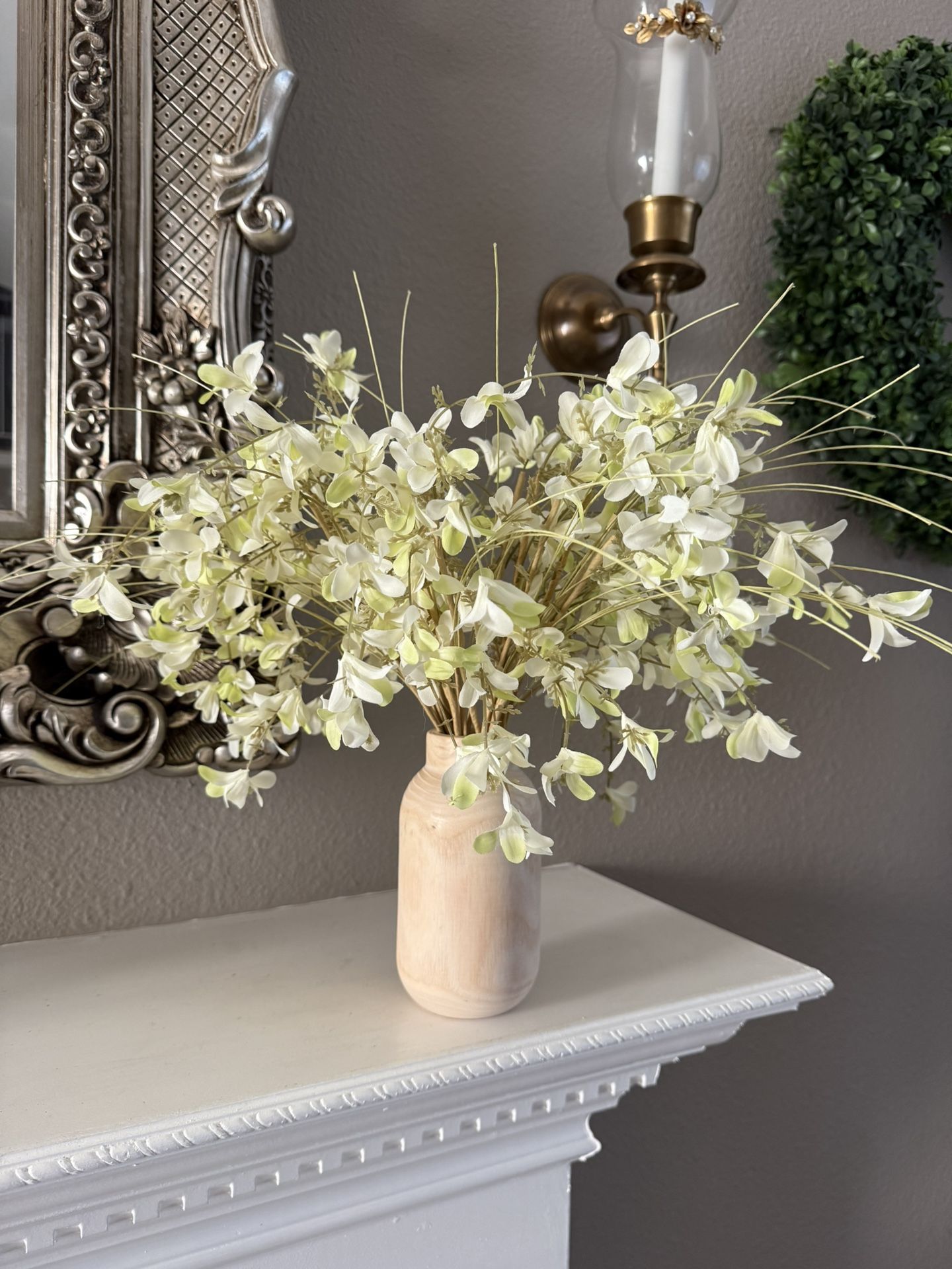 16" Blooming Cherry Wild Flowers w/ Wood Vase (NEW)