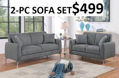 GREY FABRIC 2-PC SOFA SET NEW YEAR SALE!