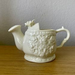 Vintage Miniature Ceramic Watering Can With Embossed Flower Design 