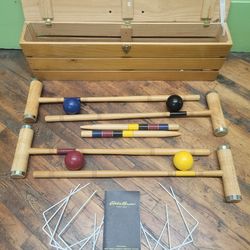 CROQUET SET WOOD WOODEN EDDIE BAUER NEW CONDITION 