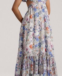 Sizr S....Neck Strappy Floral Maxi Puff Sleeves Tea Party Dress Cut Out