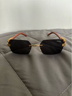 Cartier Sunglasses Wood And Gold Frame With Dark Lenses New In Box