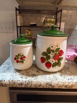 vintage McCoy "Strawberry Fields" ceramic kitchen canisters