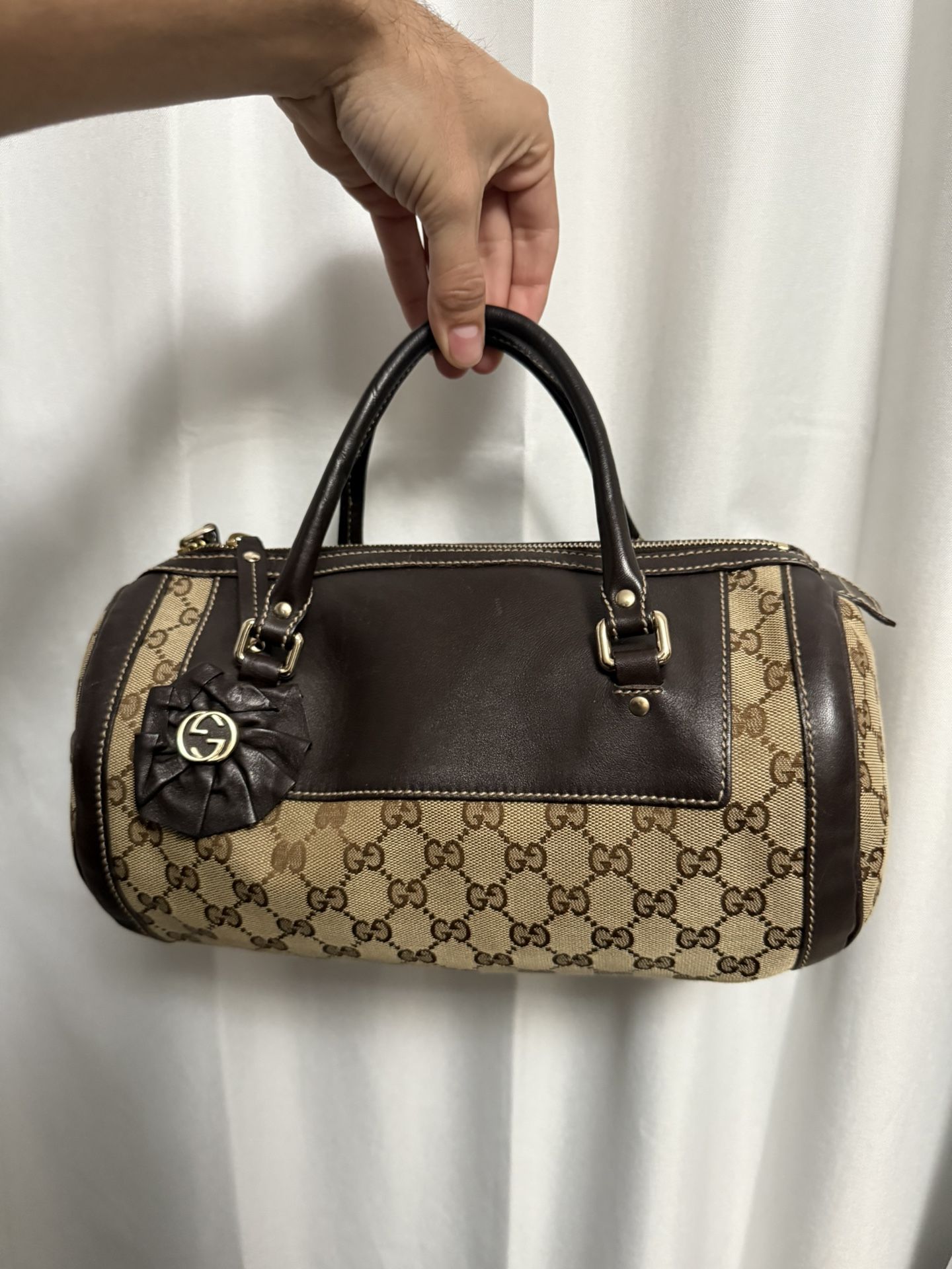 Vintage Gucci Beige/Brown GG Canvas and Leather Small Trophy Tote