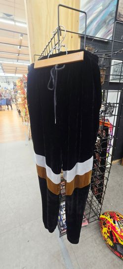 Velvet Jogger Pants with Color Block Stripes