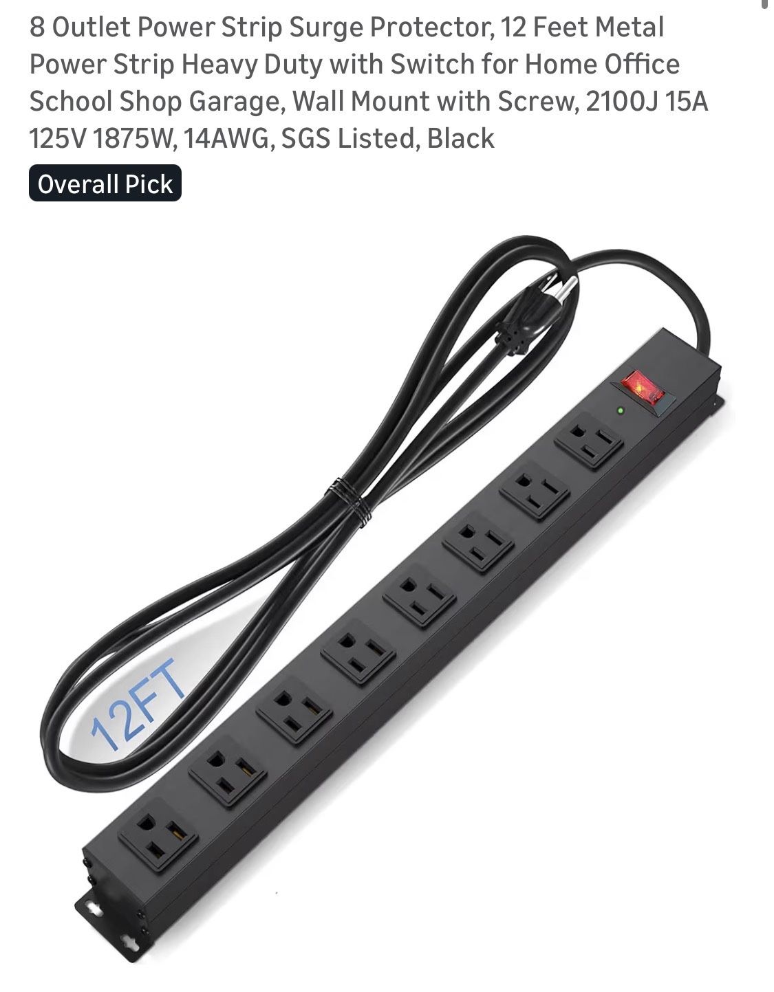 12ft Metal Power Strip, New
