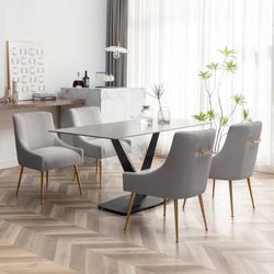 Set of 4/6 Velvet Upholstered Dining Chairs with Gold Legs, Tufted Accent Chairs, Grey