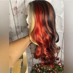 26” Red/Blonde Highlights Wig