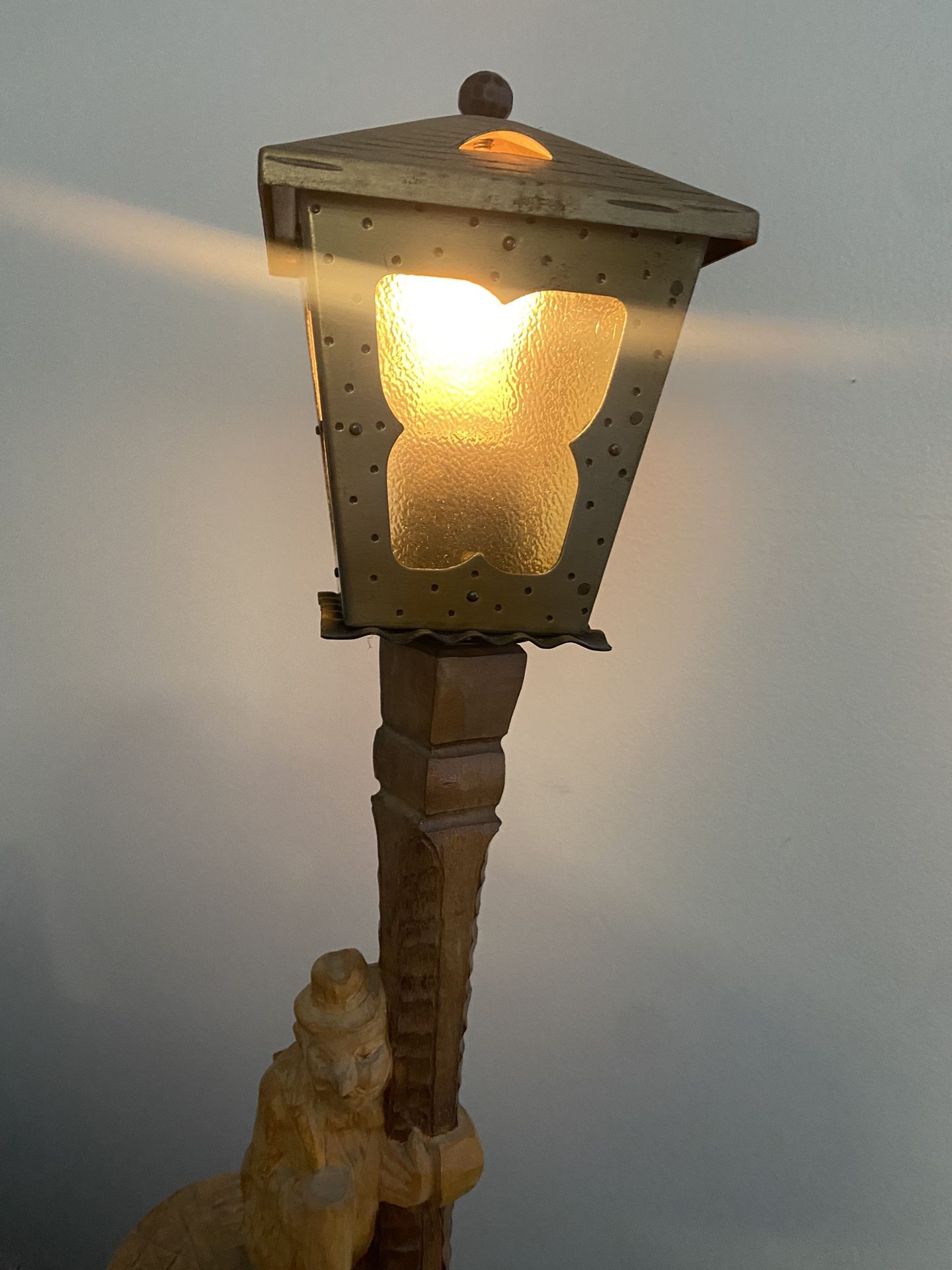 Vintage German Carved Wood Desk Lamp