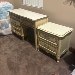 Antique Vintage Furniture Set Desk And Nightstand 