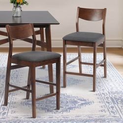 New 24" Counter Height Chairs Set of 2 Upholstered Dining Chair Bar Stools, Solid Wood Leg,  Pub Hei