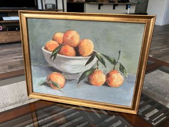 Vintage Style Still Life Painting – Oranges in Bowl – 18” × 14”
