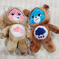 Care Bears Hoodie Friends Plush Lot - Grumpy Bear Puppy & Love-a-Lot Squirrel