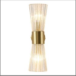 EFINEHOME Mid-Century Modern Wall Lights with Crystal Glass Shade, 2-Light Glass Bathroom Vanitys Lights Gold Wall Sconces, Indoor Up Down Wall Mounte