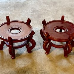 SET OF (2) Large Vintage Chinese Wood Pedestal for Vase Pottery Jar Urn Bowl 12”