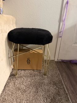 Black Faux Fur Vanity Stool Gold Legs