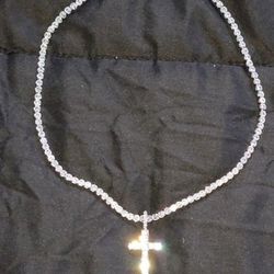 18" AAA+ RATED brilliant shine crystal tennis chain with matching cross pendant $75