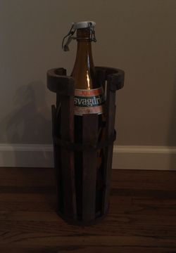 Antique bottle and wooden crate