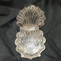 Vintage Scalloped Shell Glass Trinket Dish / Soap Dish