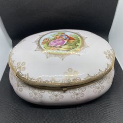 Antique Hand Painted Hinged Large Porcelain Box 