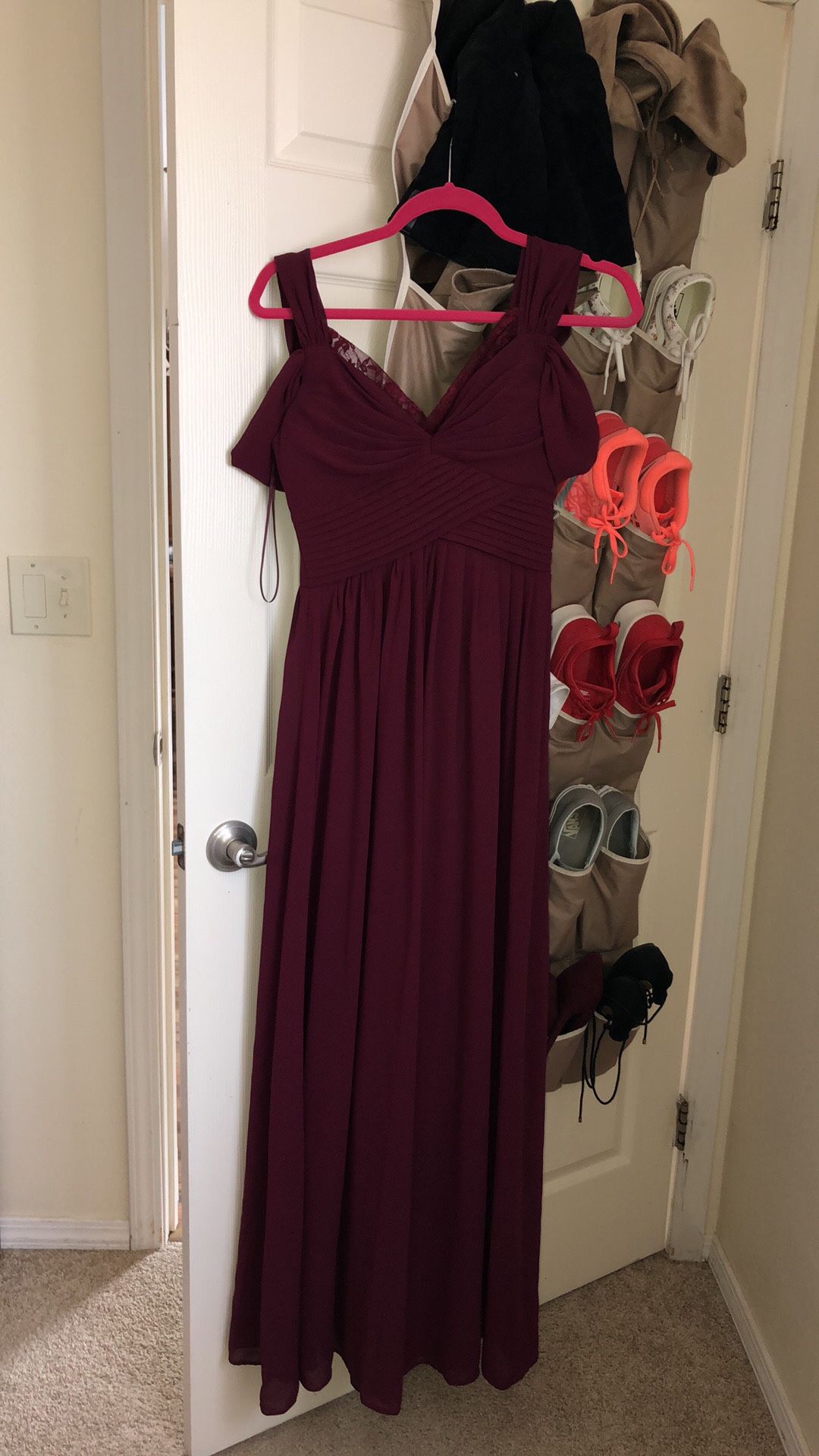 Burgundy Off-shoulder Bridesmaid Dress