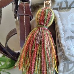 Yarn Tassel keychain. Tassel Feather charm. Tassel Bag accessory. Zipper pull charm