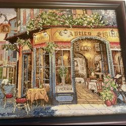 Dimensions Gold Collection Framed Completed Cross-Stitch Piece "European Bistro"