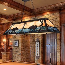 Tiffany Pool Table Light 59 inch, 5 Lights Rustic Beer Chandelier for Kitchen Island, Cabin, Billiards Table Lamp, Farmhouse Chandelier for Country, W