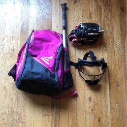 Softball Backpack, Bat, Glove, Mask