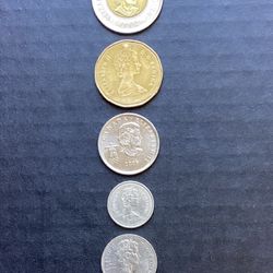 Vintage Set of Canada 5 Coins, Different Years and Denominations