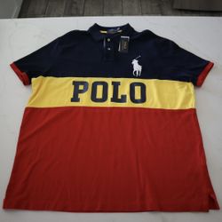 Polo Ralph Lauren Colorblock Polo Shirt XXL Classic Fit Navy Yellow Red