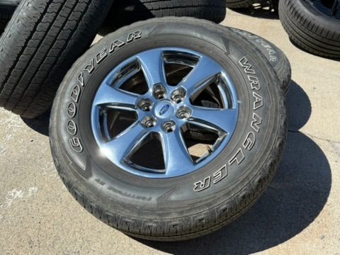(4) 18” OEM Chrome Ford F150 wheels Goodyear 275/65/18 35% TRead