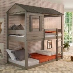 Brand New Cottage Rustic Gray Twin/Twin Bunk Bed