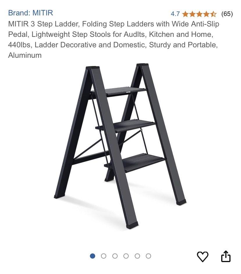 MITIR 3 Step Ladder, Folding Step Ladders with Wide Anti-Slip Pedal, Lightweight Step Stools for Audlts, Kitchen and Home, 440lbs, Ladder Decorative a
