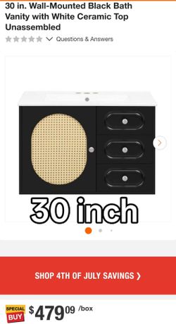 30 in. Wall-Mounted Black Bath Vanity with White Ceramic Top Unassembled