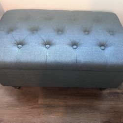 Blue Tufted Top Storage Ottoman Bench