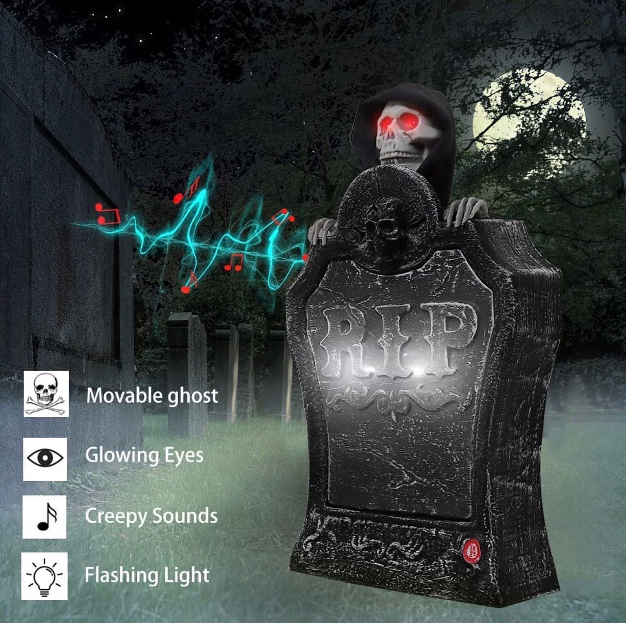 Animated Halloween Decor,Lighted Gravestone Tombstone Spirit Halloween