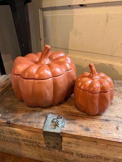 Threshold Ceramic Pumpkin Lidded Canisters Set of 2.