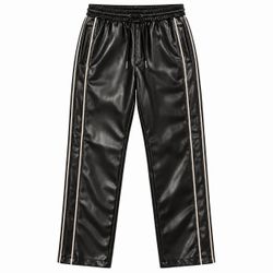 Black Leather Striped Pants